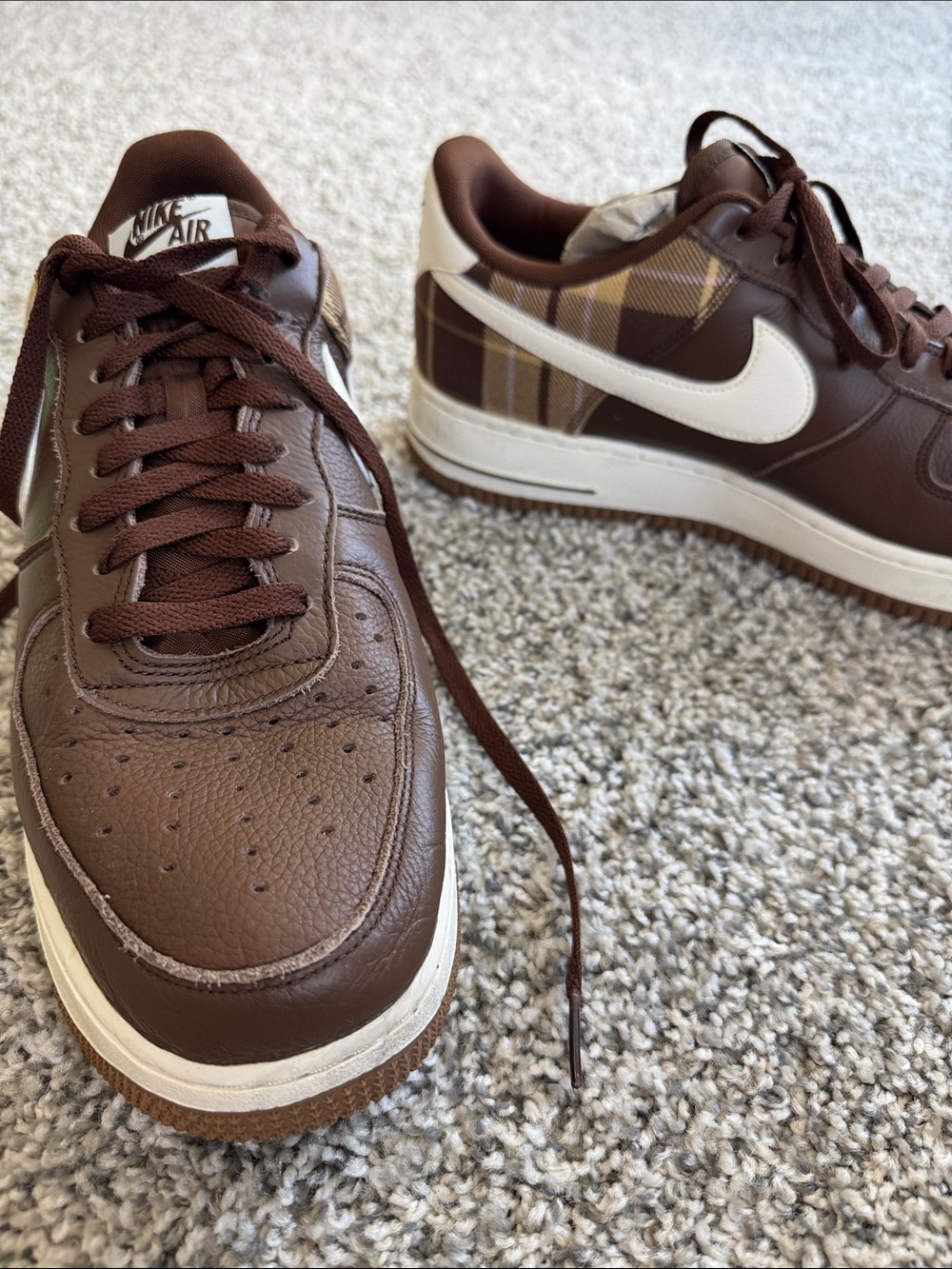 Nike Air Force 1 Low ’07 LV8 — Brown Leather & Plaid Pattern